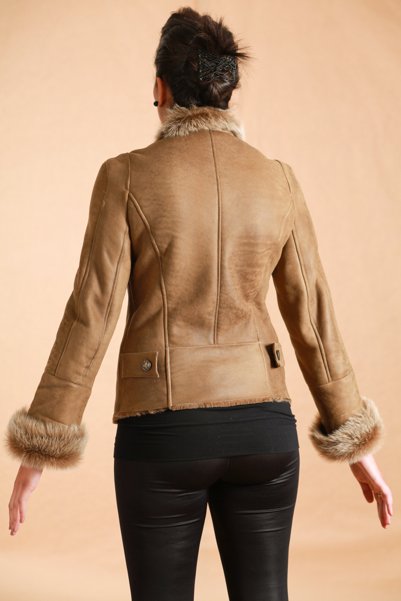 Femmes Hiver Noir B3 WW2 Peau De Mouton Shearling Cuir X-Zip Volant